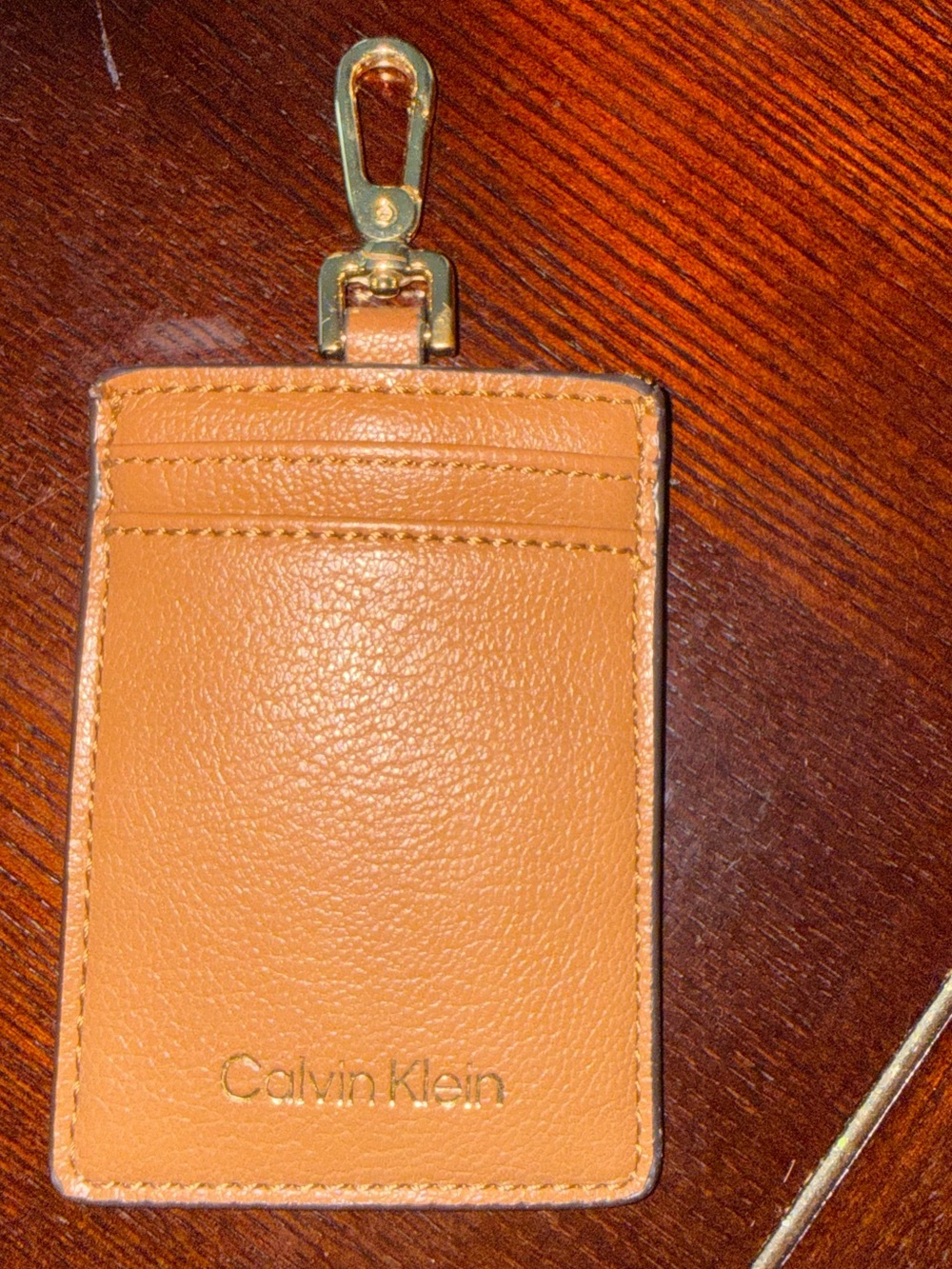 Calvin Klein Cognac Leather ID Card Holder with Gold Clip